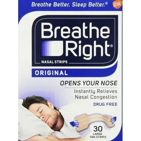 2 Packs Breathe Right Original Nasal Strips -  30 Large Tan Strips 