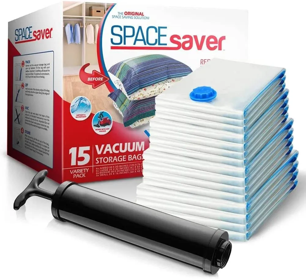 Spacesaver Space Bags Vacuum Storage Bags- Jumbo Pack of 15, Clear