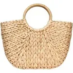 YYW Straw Bags for Women,Hand-woven Straw Top-handle Bag with Round Ring Handle Summer Beach Rattan Tote Handbag