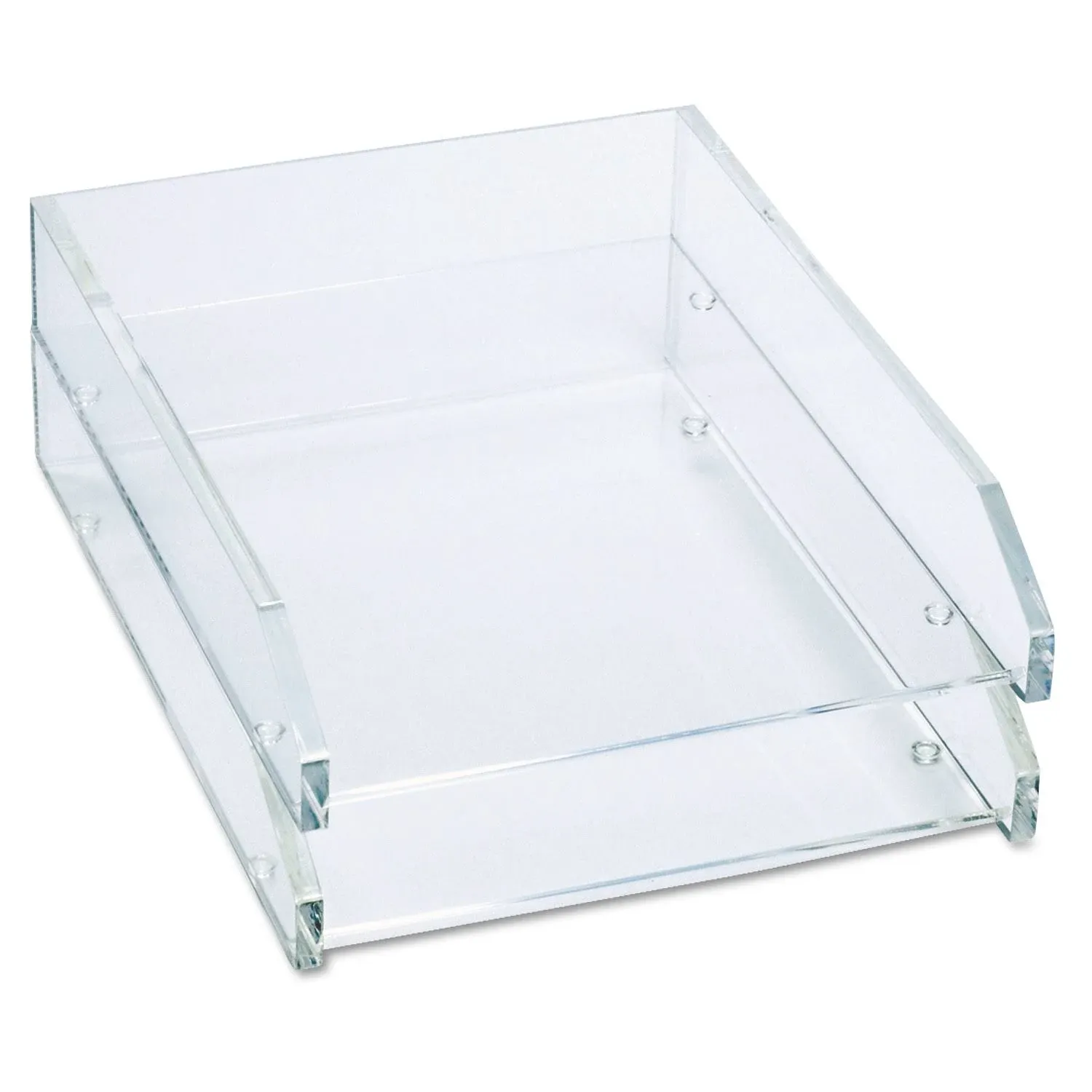 Kantek Clear Acrylic Double Letter Tray, 2 Tier Stackable Desk Organizer, Front loading, 10.6" x 13.9" x 4.8", Non-Skid Feet, Office Organizer, Desk Accessory