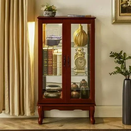 Lighted Curio Cabinet, Modern Floor Standing Glass Curio Cabinet Display Case ...