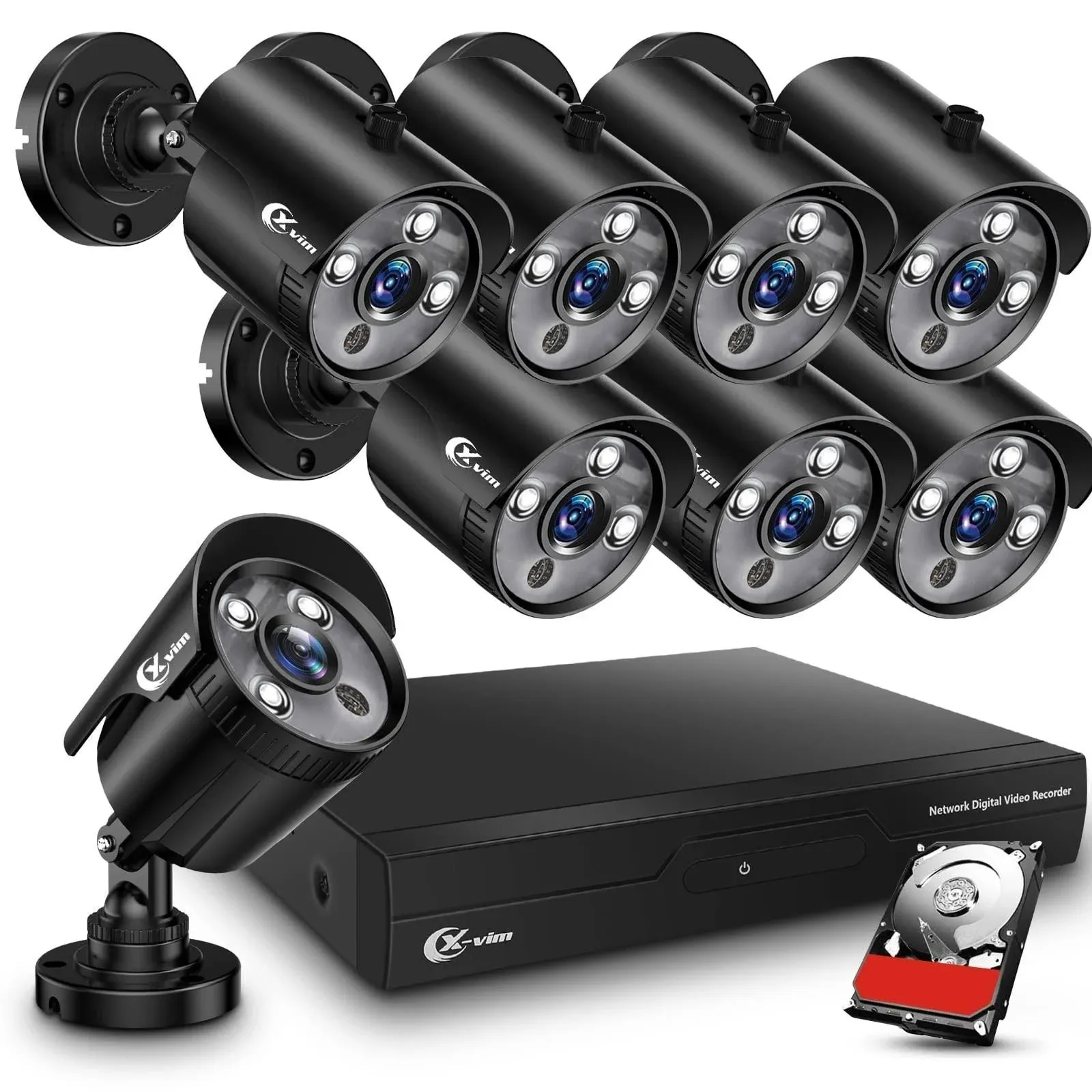 Xvim 8CH 1080P Wired Security Camera System with 1TB Hard Drive, 8pcs HD Outdoor