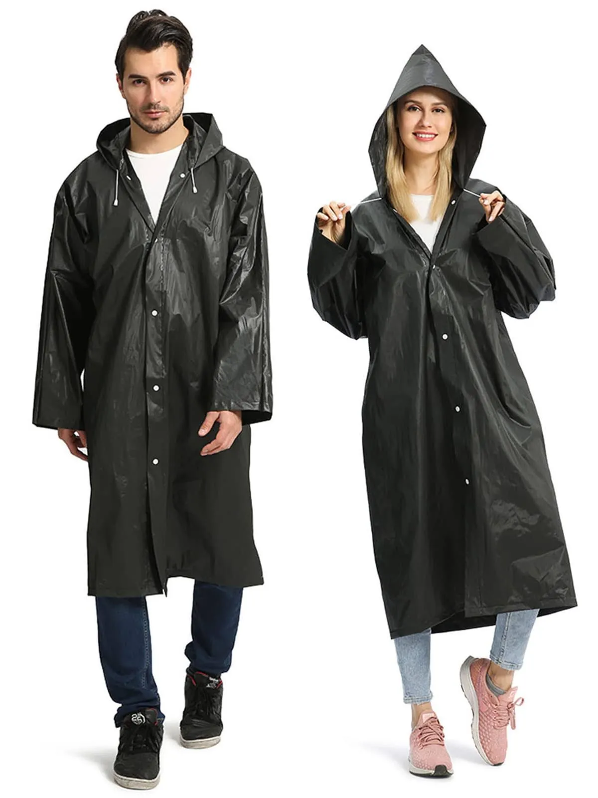 Opret Portable Eva Raincoats for Adults, Reusable Rain Ponchos with Hoods and ...