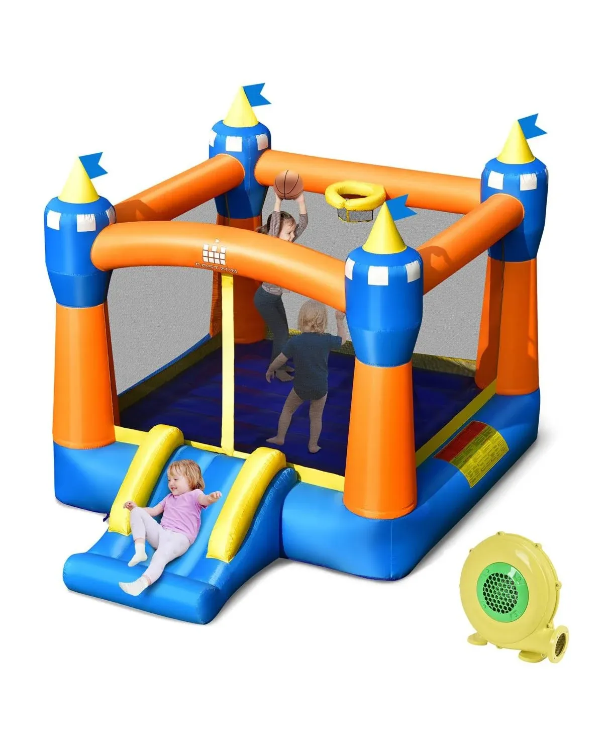 Inflatable Bounce House Kids Magic Castle W/ Large Jumping Area With 480w Blower In Blue