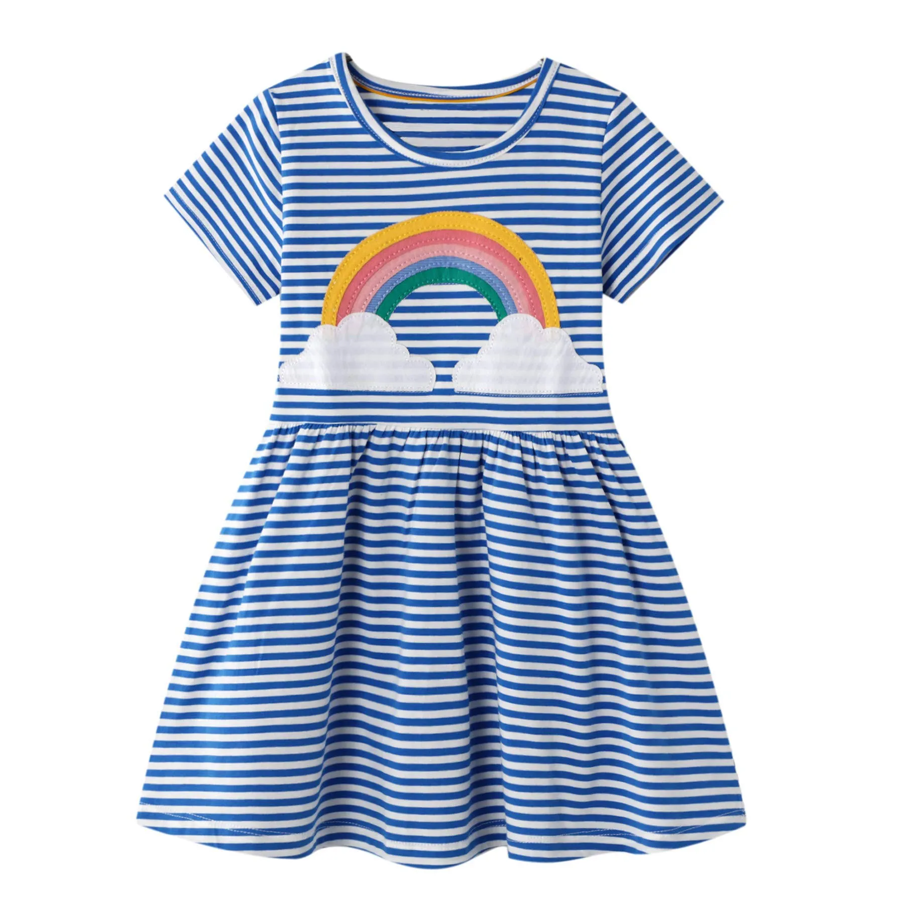 Youlebao Girls Cotton Long Sleeve Casual Cartoon Appliques Striped Jersey Dresses ...