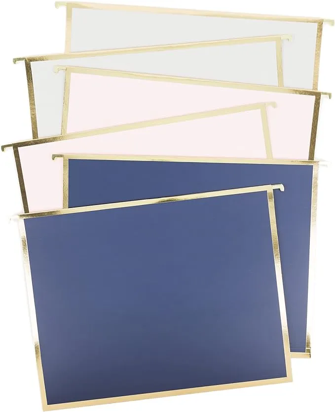 U Brands Classic Chic Fashion Hanging File Folders, Office Supplies, Blue, Pink and Gray with Gold, 6 Count