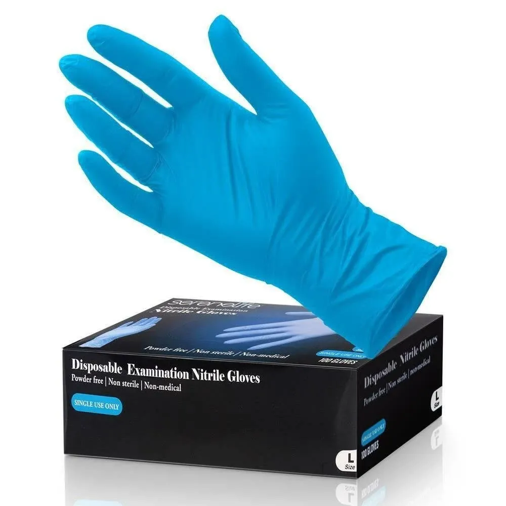 Serenelife 100 Pcs Nitrile Disposable Gloves - Industrial Vinyl Gloves Powder ...