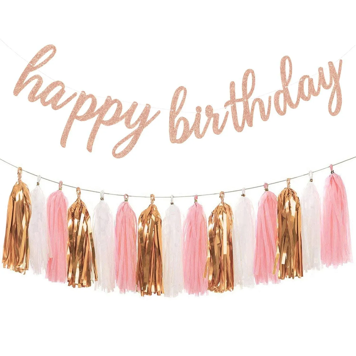 Aonor Rose Gold Birthday Party Decorations - Glittery Rose Gold Happy Birthda...