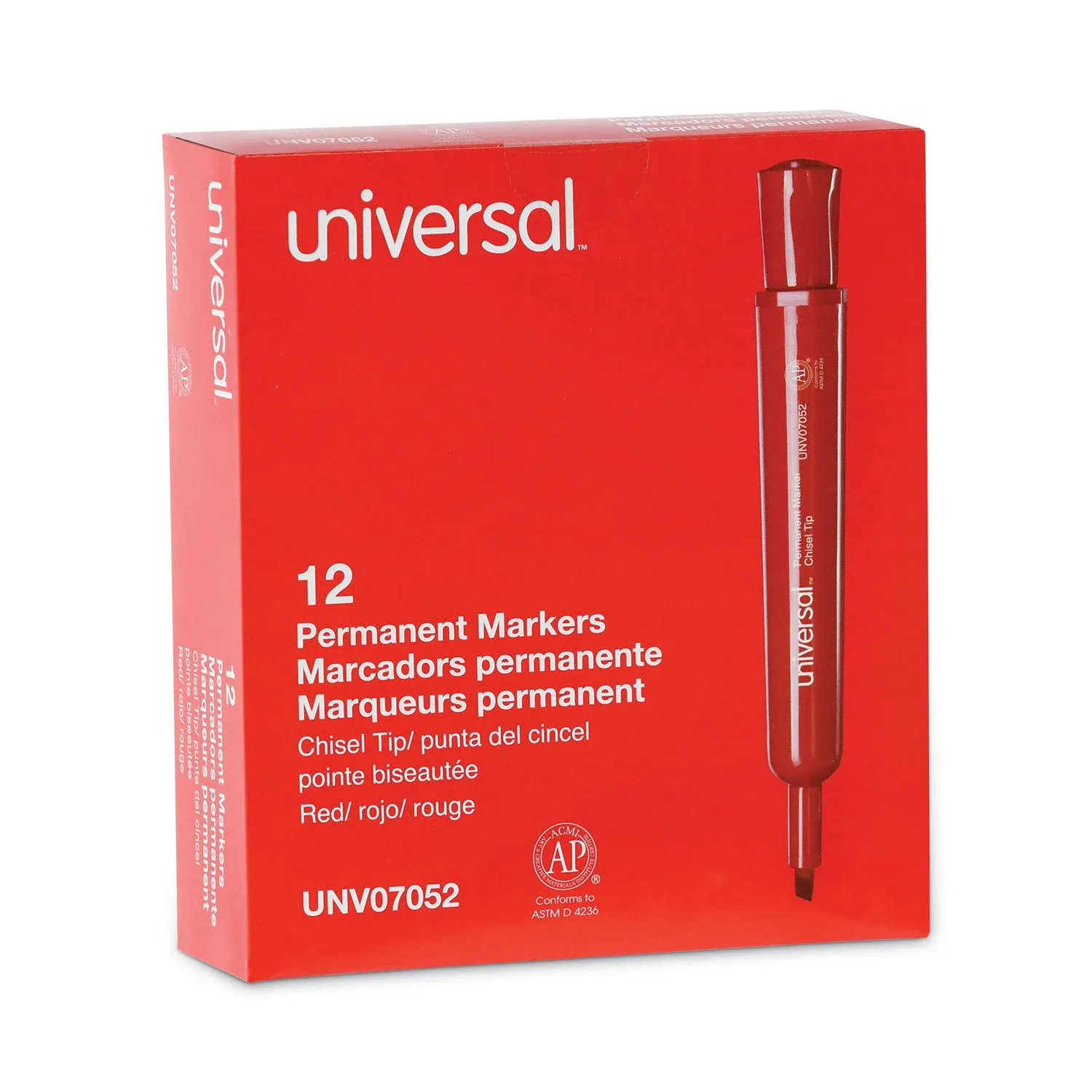 Universal Permanent Markers, Chisel Tip, Red, 12 Count