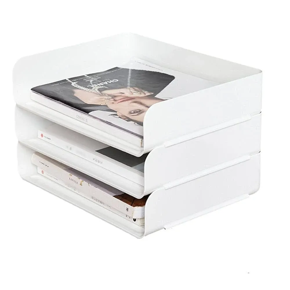 3 Tiers Stackable A4 Paper Trays, Office Desk File Holder, Tidy File Document Letter Book Paper Organizer (3 Tiers,White)