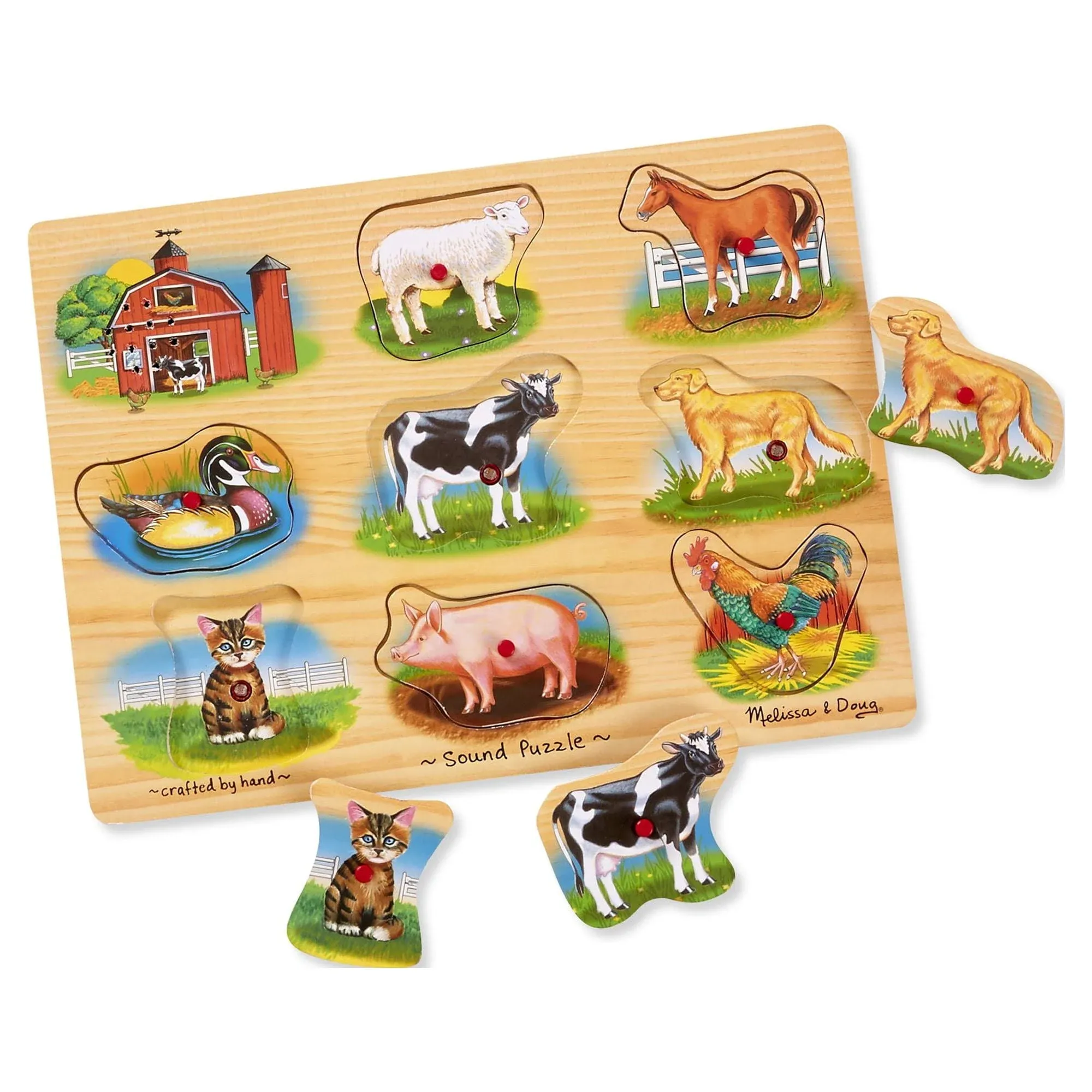 NEW!!  FARM &#034;SOUND&#034; PEG WOODEN PUZZLE WITH 8 ANIMAL SOUNDS --Ages 2+