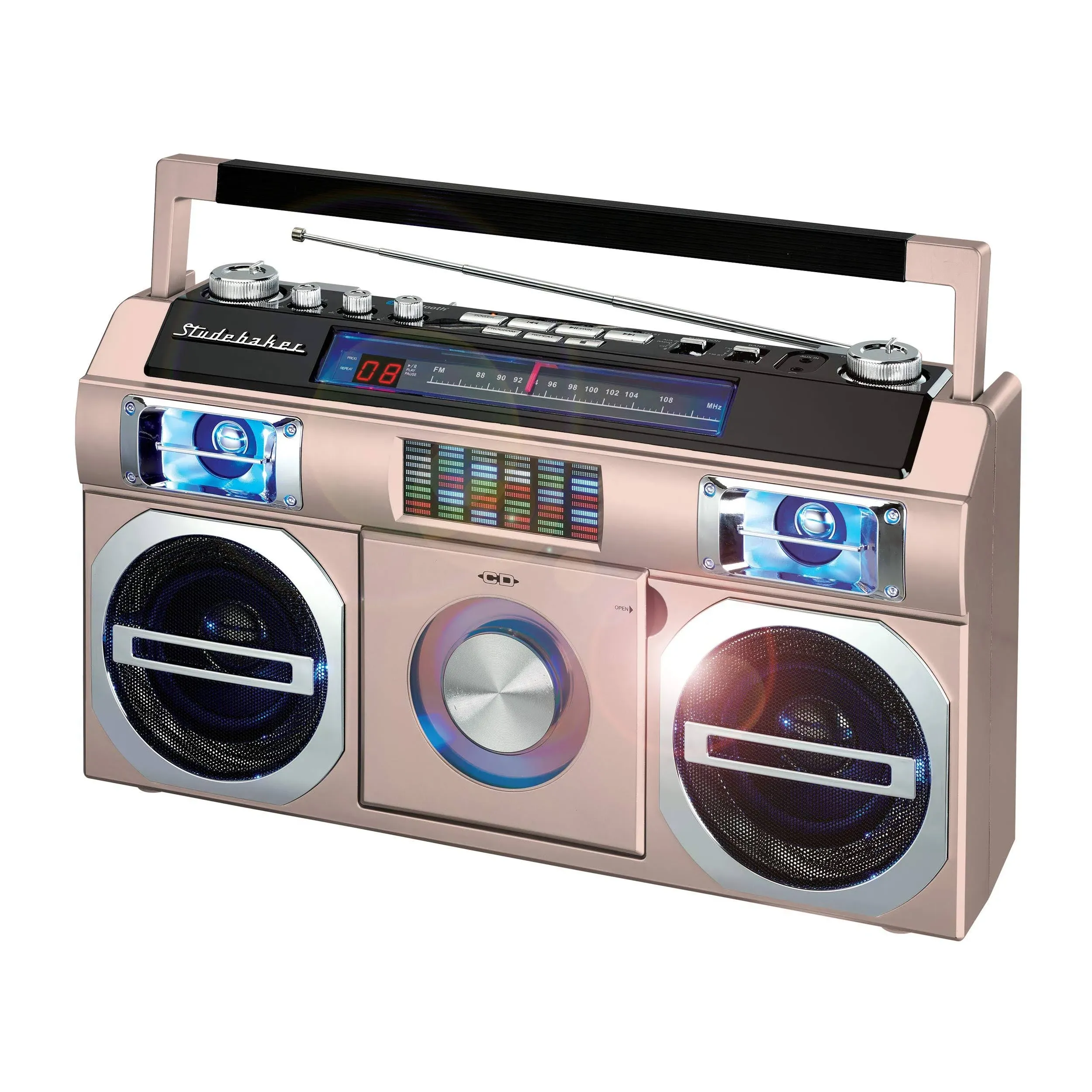 Studebaker SB2145RG 80's Retro Street Bluetooth Boombox with FM Radio, CD Player - Rose Gold