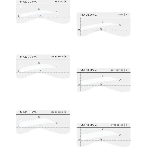 MADLUVV Straight Up 6 Eyebrow Stencil Set