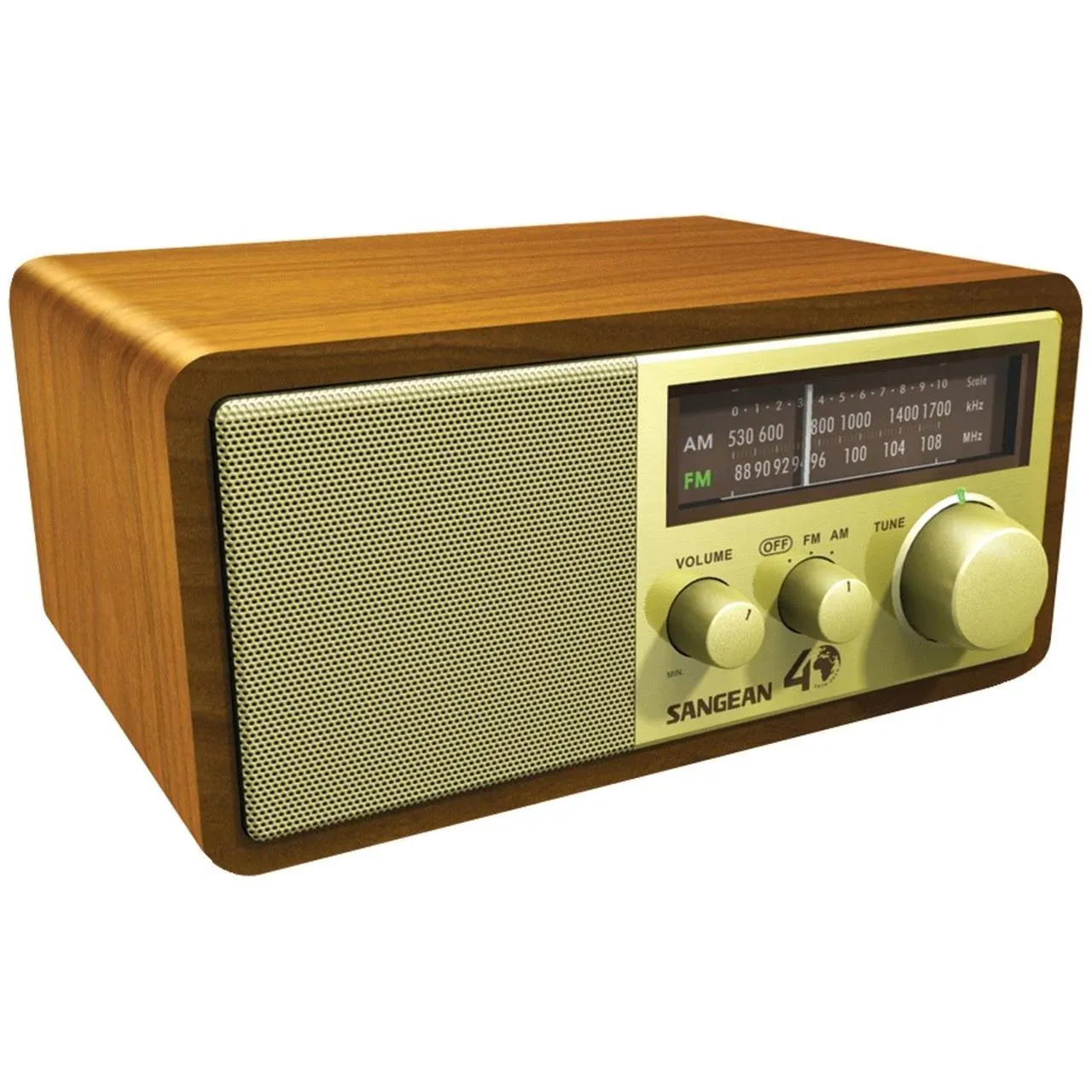 Sangean WR-11SE FM/AM Analog Wood Cabinet Receiver Radio Tuner - Walnut Gold