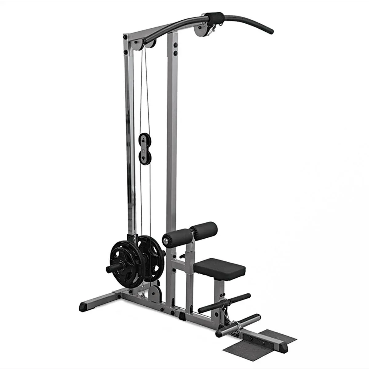 Body-Solid (GLM83) Pro LAT Machine with Low Row Bar - Multi-Position Foam Rollers, Includes 48" LAT Bar & 20" Straight Bar, Smooth Nylon Bushings