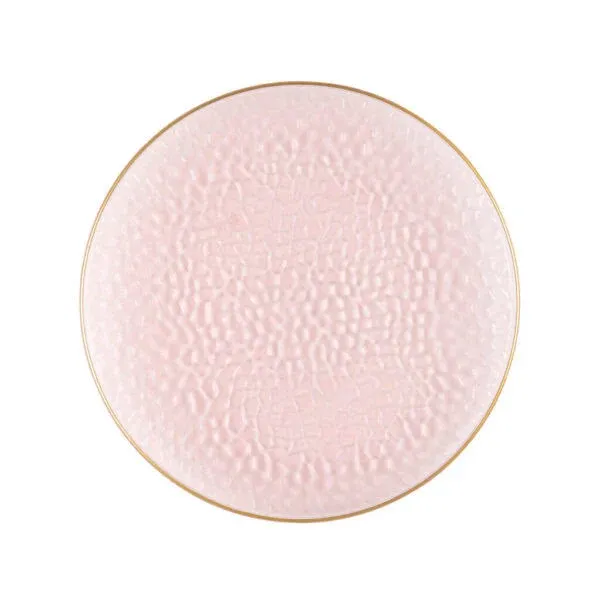 Blue Sky Organic Hammered Pink Gold Rim Plates - 10 Count, 7" | Round Disposable Plastic, Elegant Design for Parties & Events