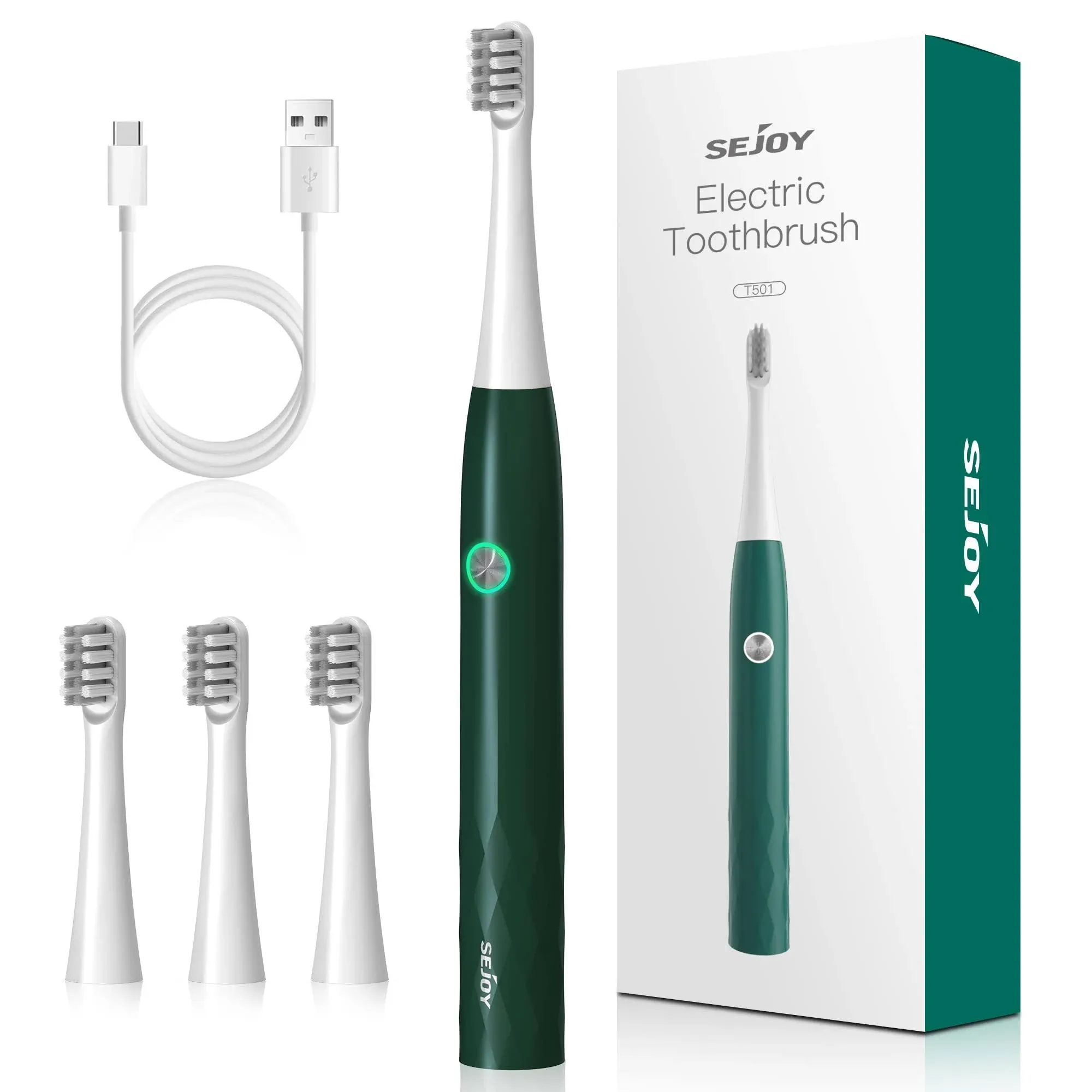 Electric Toothbrush Rechargeable Power Toothrush Sets with 4 Brush Heads 3 Modes