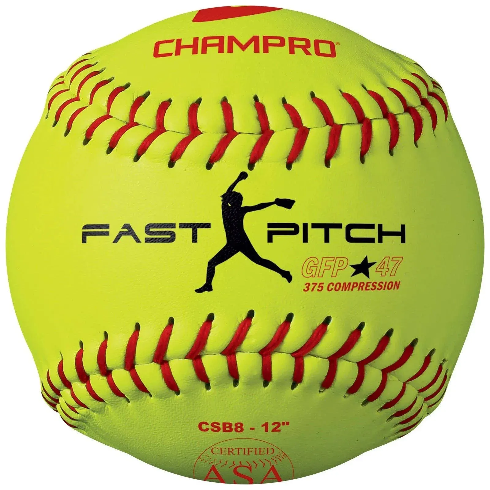 Champro ASA Game Fastpitch Softball, Optic Yellow, 12" - 12 count