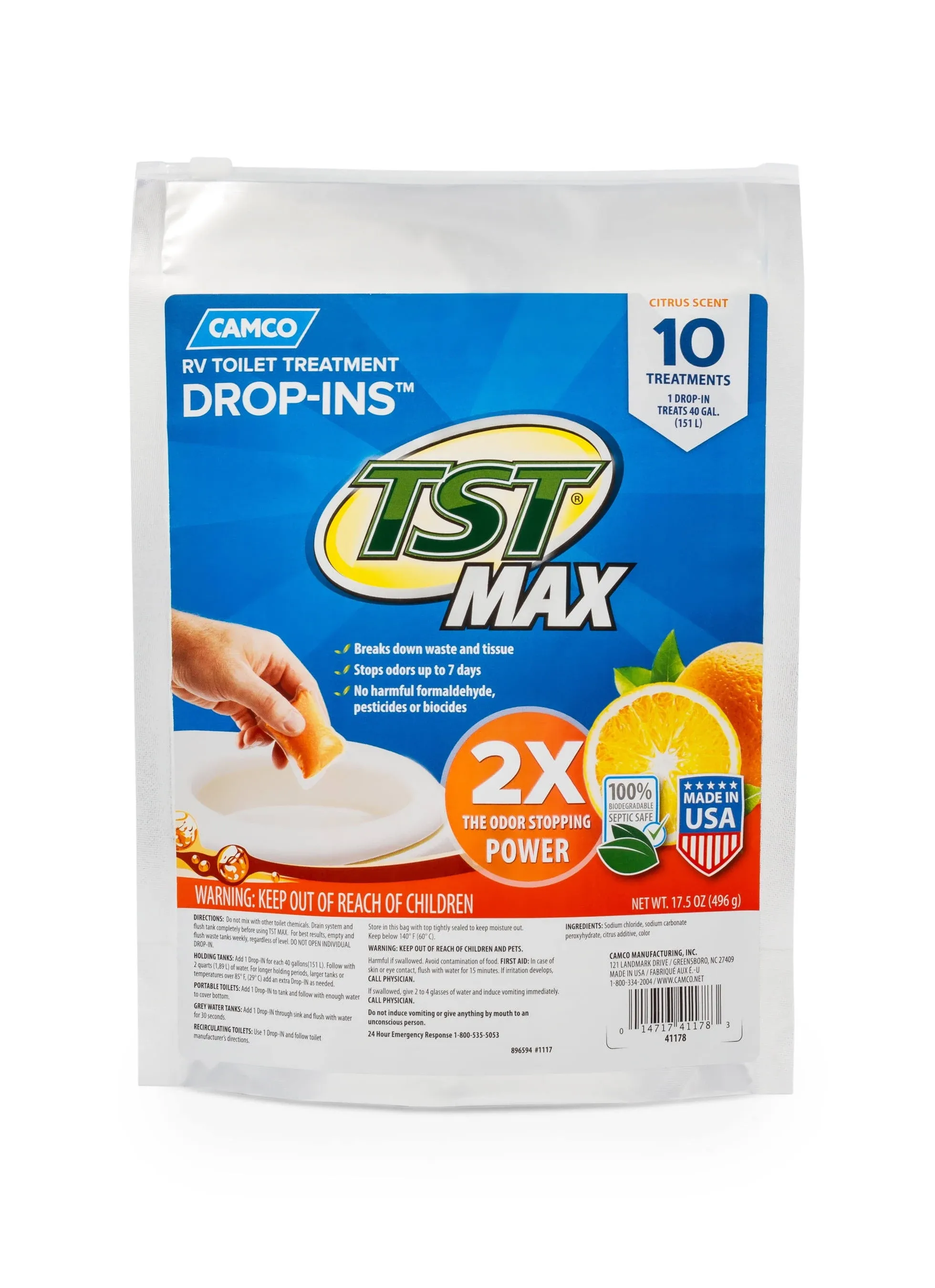 Camco TST MAX Orange RV Toilet Treatment Drop-Ins *10-Pack [41178]