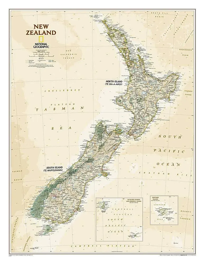 National Geographic New Zealand Wall Map - Executive - Laminated (23.5 X 30.25 In)