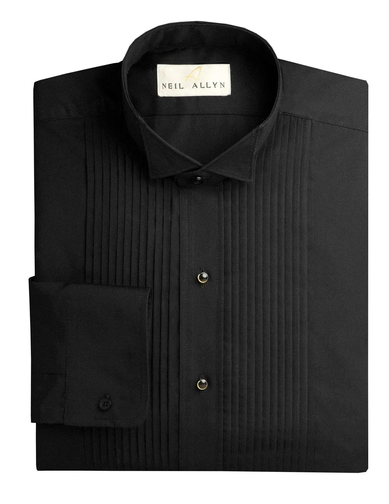 Neil Allyn Men's Black Wing Collar 1/4" Pleats Tuxedo Shirt