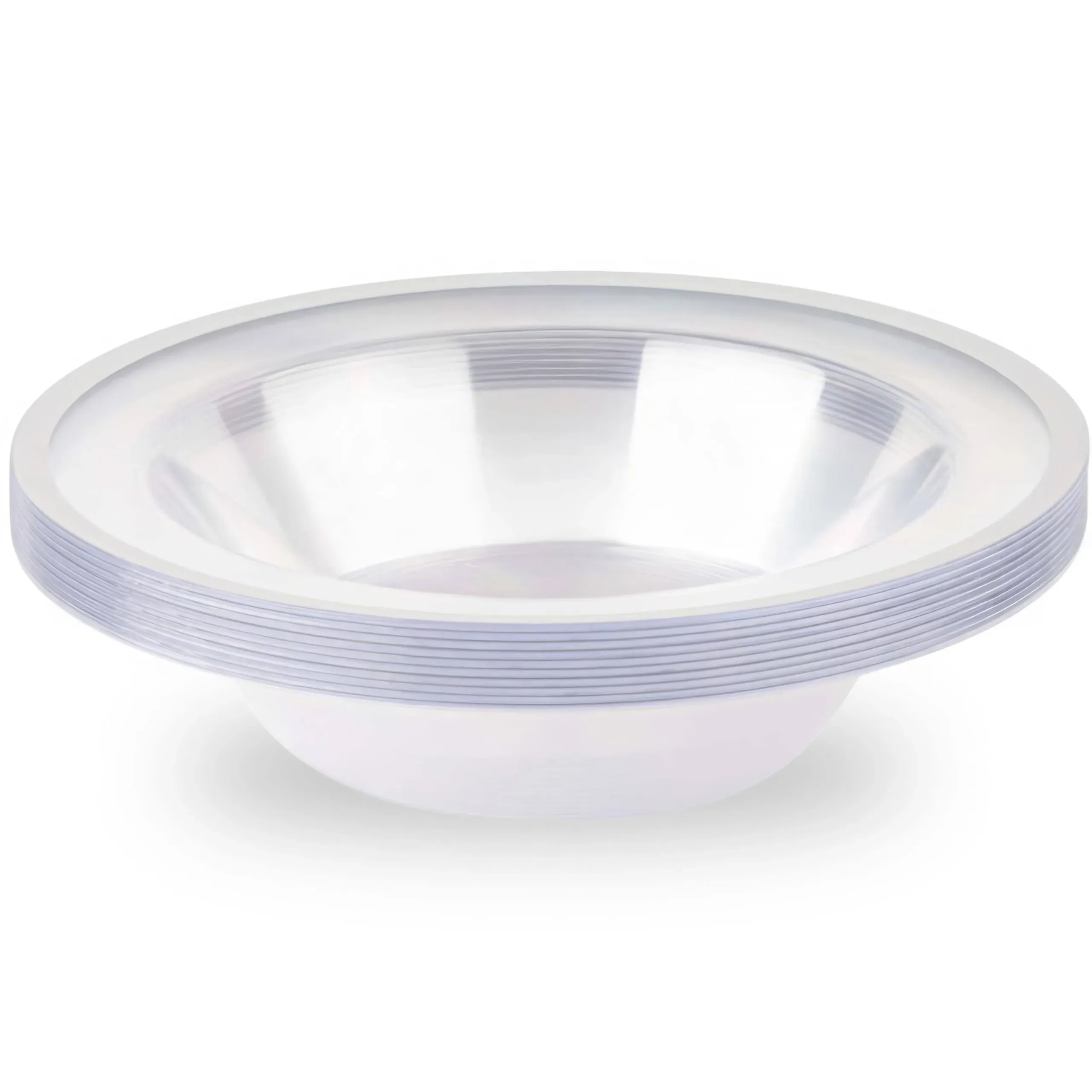 Blue Sky Contrast Soup Bowls 12oz - Elegant Clear Plastic with Silver Rim (10 Count) | Perfect Disposable Dinnerware for Parties & Events