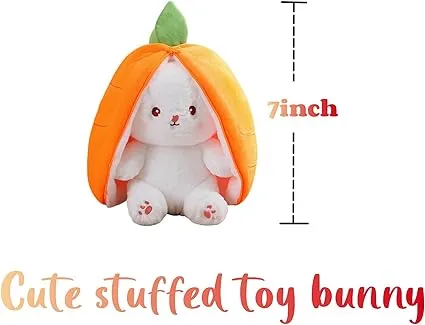 HAOTII Bunny Stuffed Animal Reversible Carrot Pillow with Zipper Cute Novelty ...