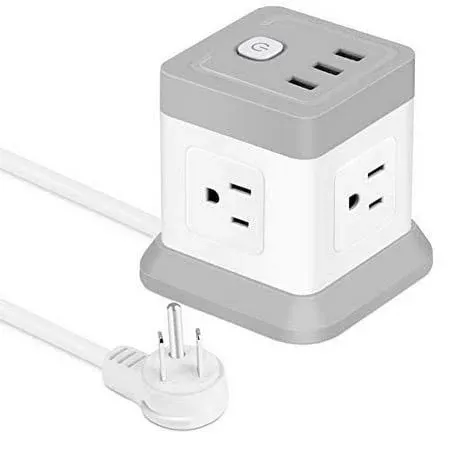 BEVA Power Strip with USB - 5ft Long Extension Cord Desktop Charging Station, Power Strip Cube with 4 Outlets and 3 USB Ports, Overload Protection, Compact for Travel, Cruise Ship, Office, Dorm Room