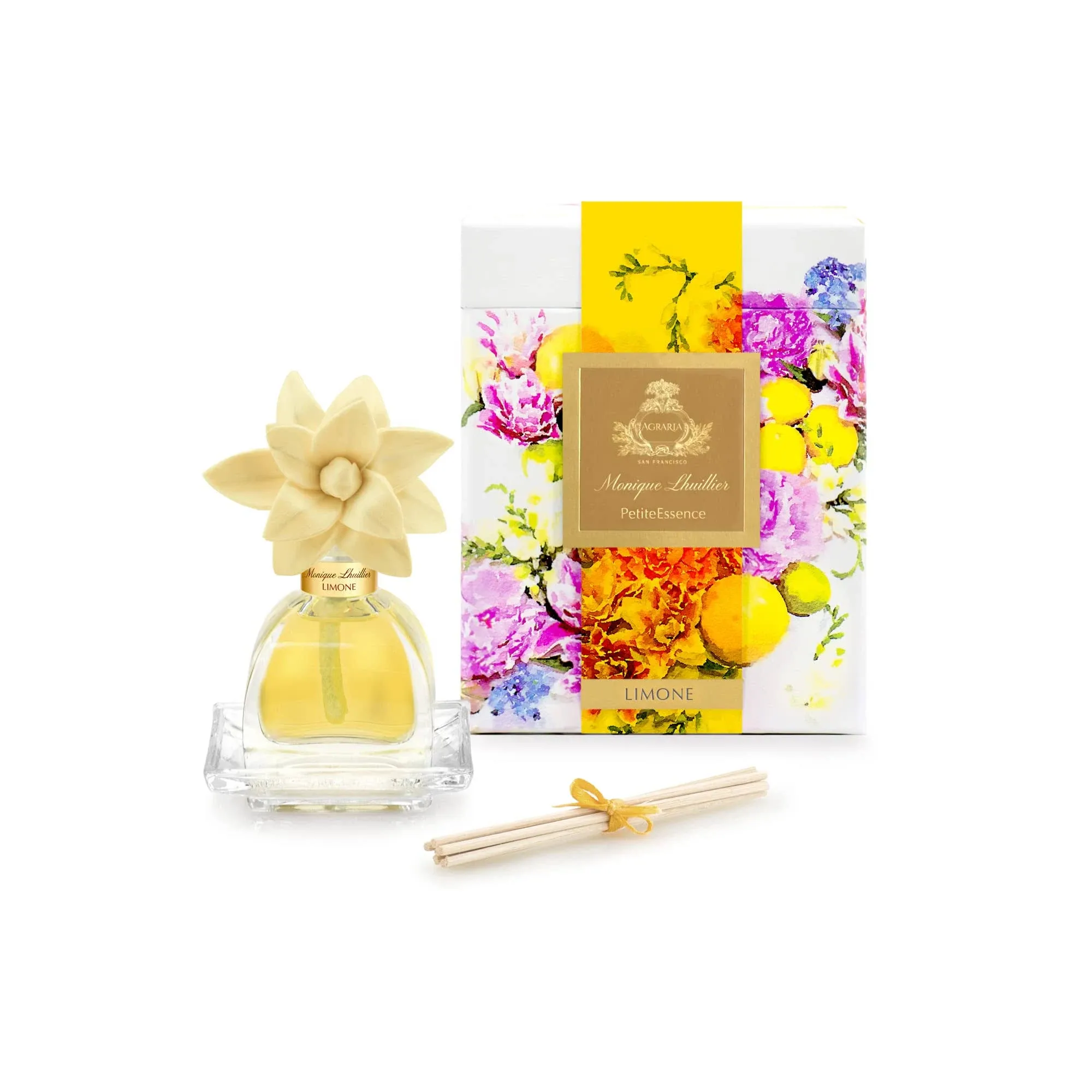 AGRARIA Monique Lhuillier Limone Scented AirEssence Diffuser, 7.4 Ounces with Reeds and Flowers