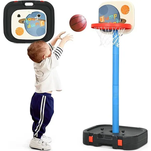 Costway Portable 2 in 1 Kids Basketball Hoop Stand w/Ring Toss Storage Box