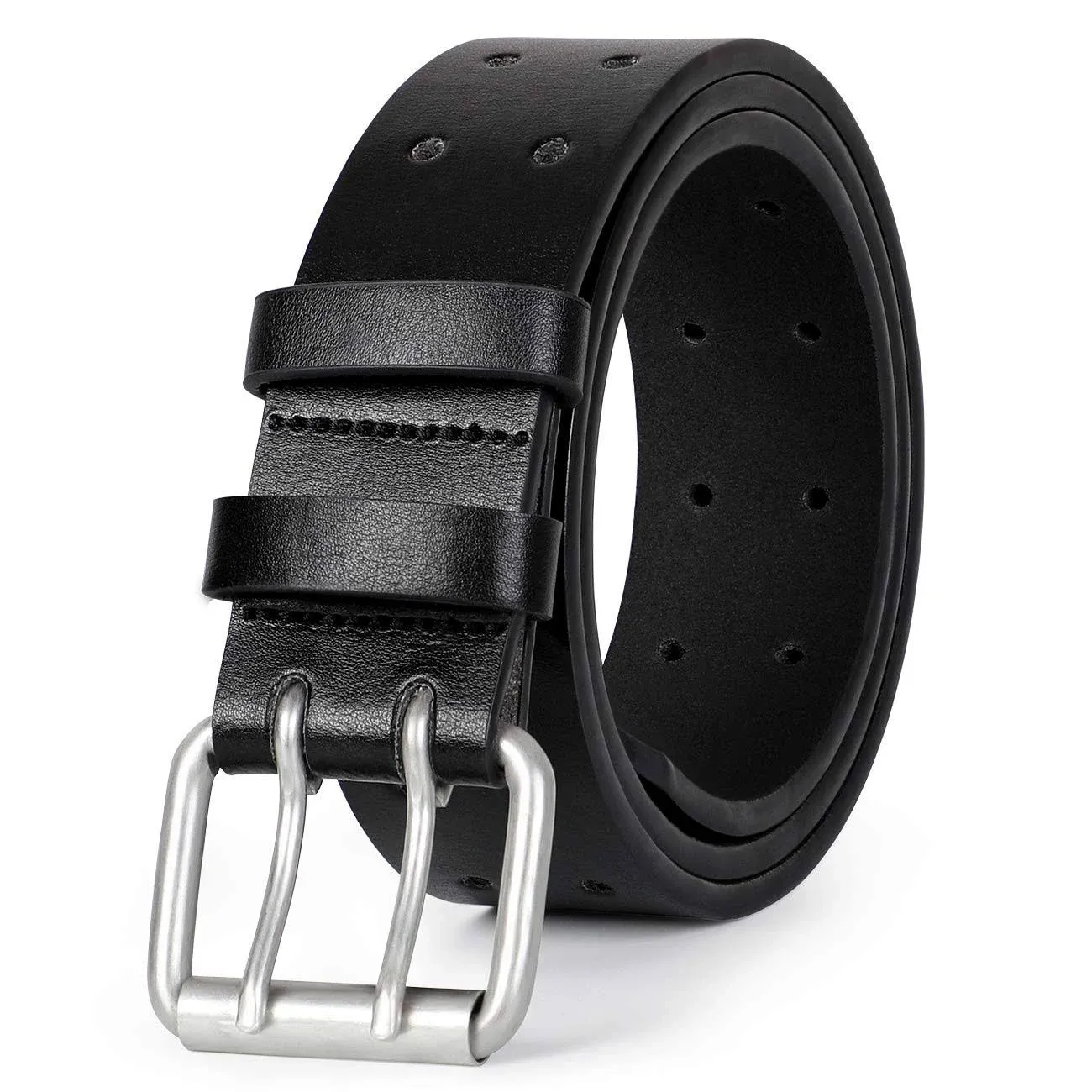 Double Prong Leather Belt Heavy Duty Belt for Men Double Grommet Holes Belt f...