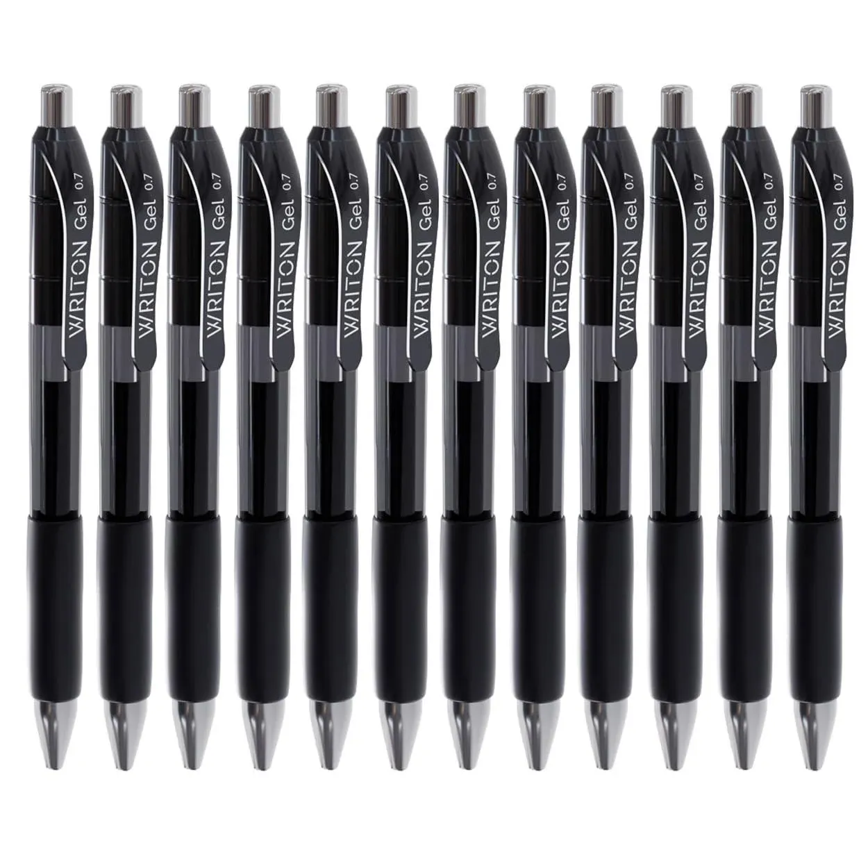 Writon Retractable Gel Pens, Comfort Grip, 0.7mm Fine Point, Black Ink, 12 Pack