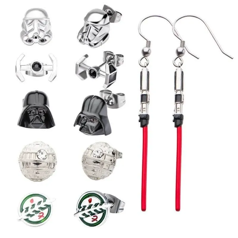 Officially Licensed Star Wars Stainless Steel Dangle Charm Stud Earrings Set