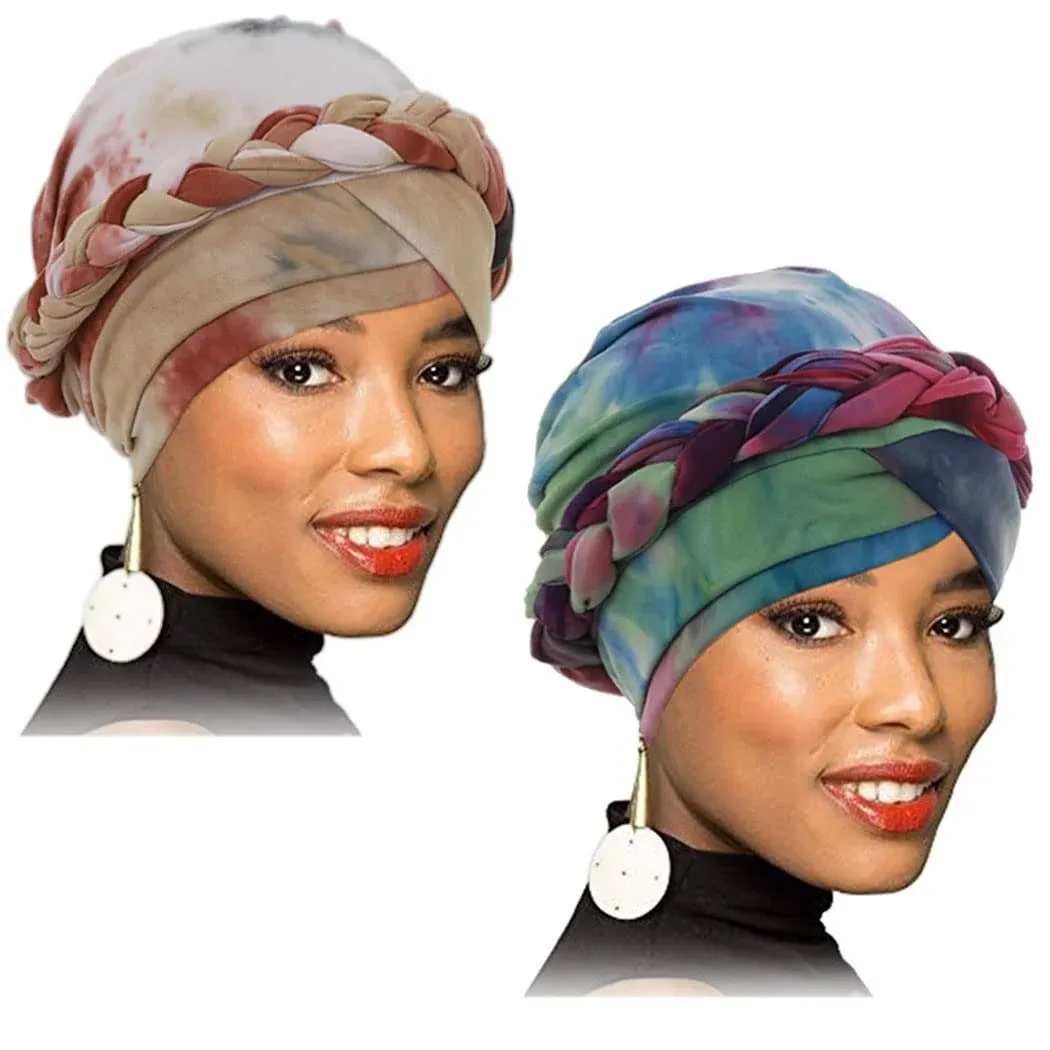 Woeoe African Head Wraps Stretch Braid Chemo Hat Cap Print Pre-Tied Head Turbans Headwear for Women and Girls