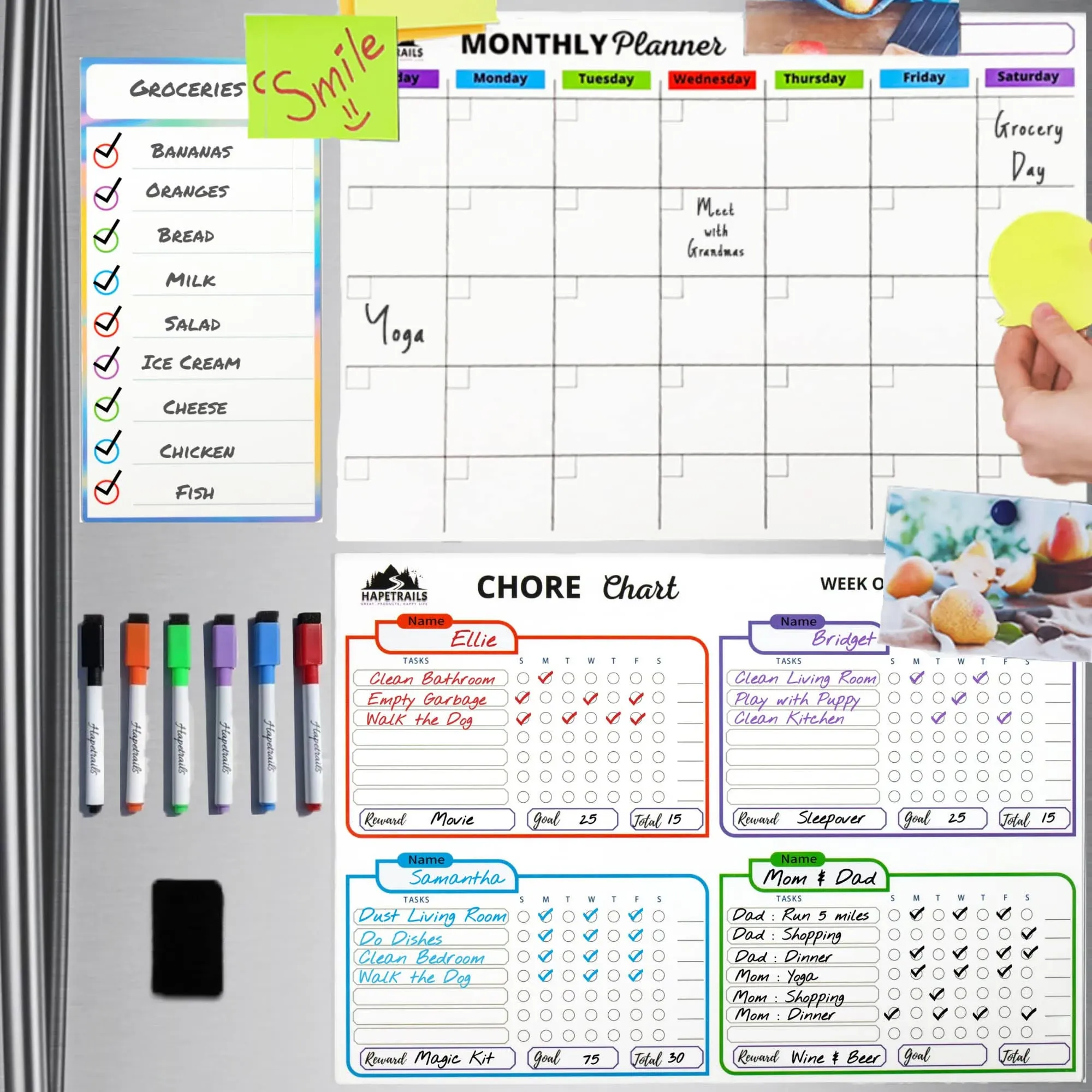 Magnetic Dry Erase Chore Chart for Multiple Kids and Planner Calendar 17x12" Each, Blank Magnetic List, Chores Reward Chart, Good Behavior Chart, Kids Home Magnetic Chore Chart, Kids Multiple Kids