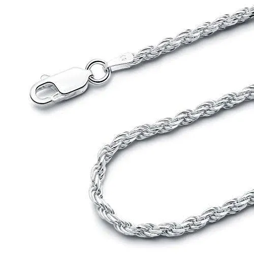 925 Sterling Silver 2.5 MM Diamond Cut Rope Chain Necklace for Men Women & Girls Upgraded Lobster Claw Clasp Made in Italy 16 18 20 22 24 30 and 36 Inch