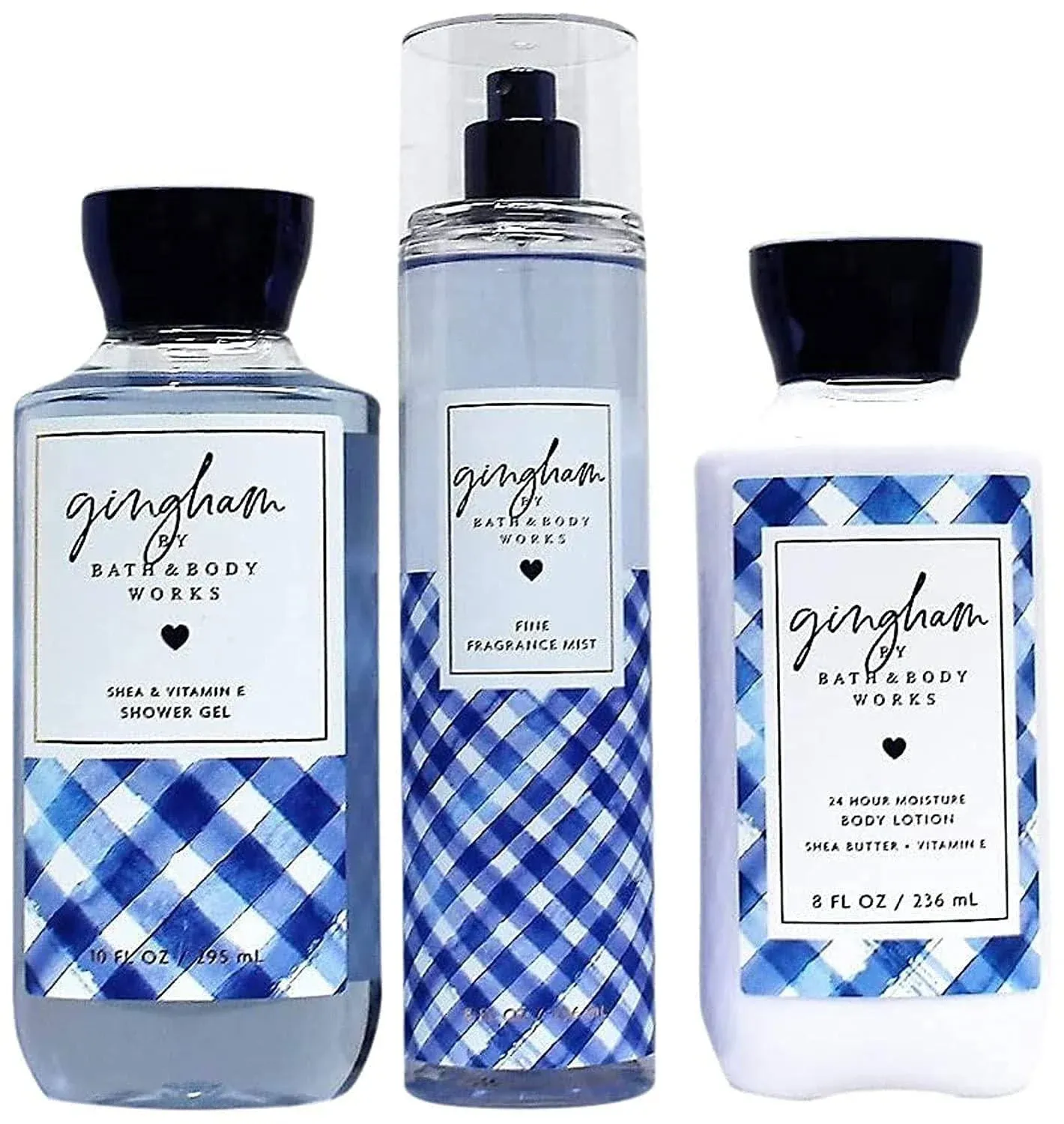 Bath & Body Works Gingham - The Daily Trio Gift Set Full Size - Shower Gel, Fine Fragrance Mist and Super Smooth Body Lotion - 2019