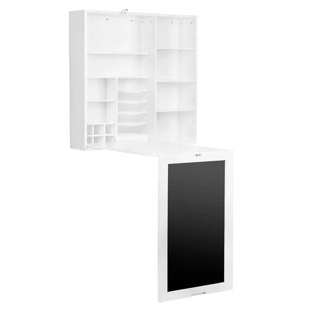 Utopia Alley Fold-Out Wall Mount Desk with Storage Cabinet and Shelves, White