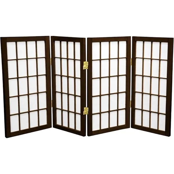 Oriental 4 Panel Desktop Window Pane Shoji Screen in Walnut