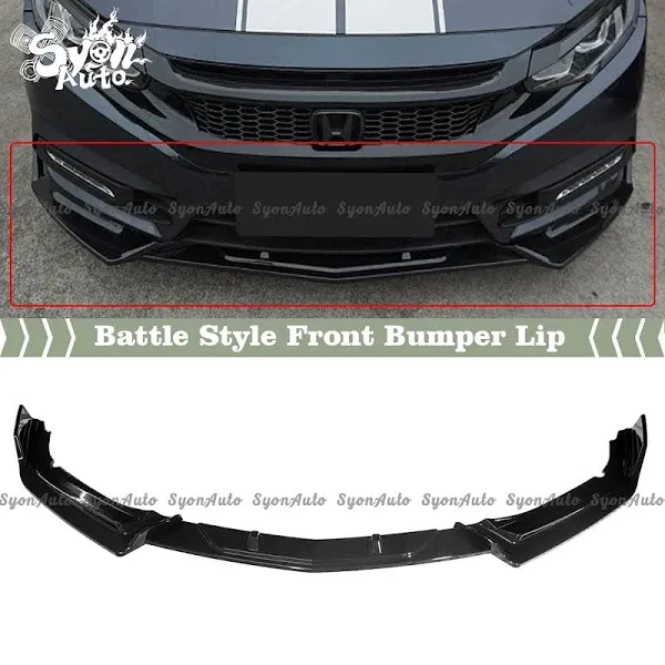 FITS 2016-2021 HONDA CIVIC 4DR & 2DR GLOSS BLACK BATTLE STYLE FRONT LIP SPLITTER