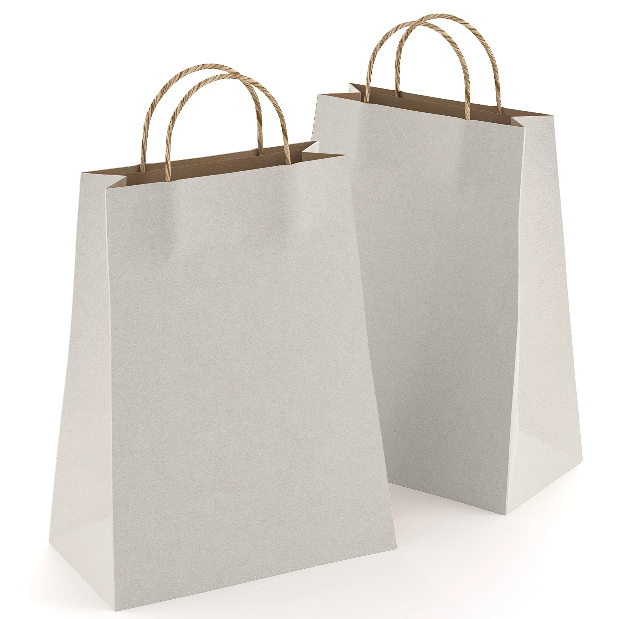 Silver Kraft Paper Bags with Handles Bulk, 8 x 4.75 x 10.5 Inch. 25 Pack 150 GSM Kraft Paper Gift Bags with Handles. Heavy Duty Kraft Bags with Handles. Light Paper Shopping Bags with Handles