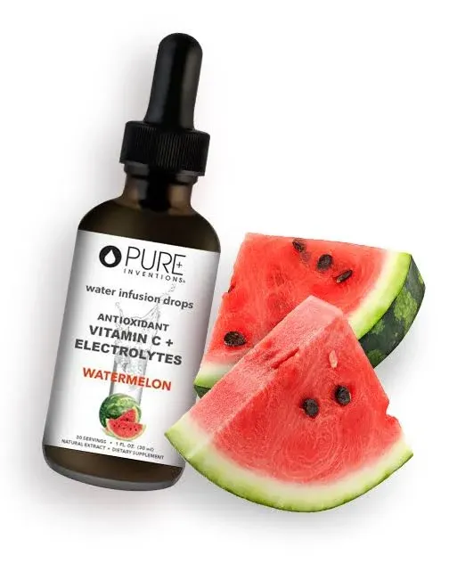 Pure Inventions Antioxidant Vitamin C + Electrolytes - Watermelon Flavored - Water Infusion Drops - No Sugar, Calories, or Artificial Sweeteners - 30 Servings - 1oz Each