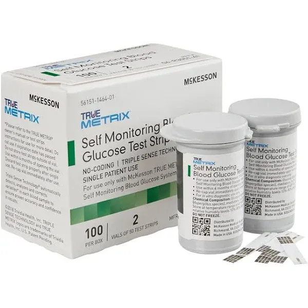 McKesson 06-R3051-41 True Metrix Self Monitoring Blood Glucose Test Strip Box of 100