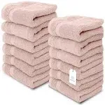 White Classic Luxury Cotton Washcloths - Large 13x13 Hotel Style Face Towel, Pink, 12 Pack, Size: 13 x 13