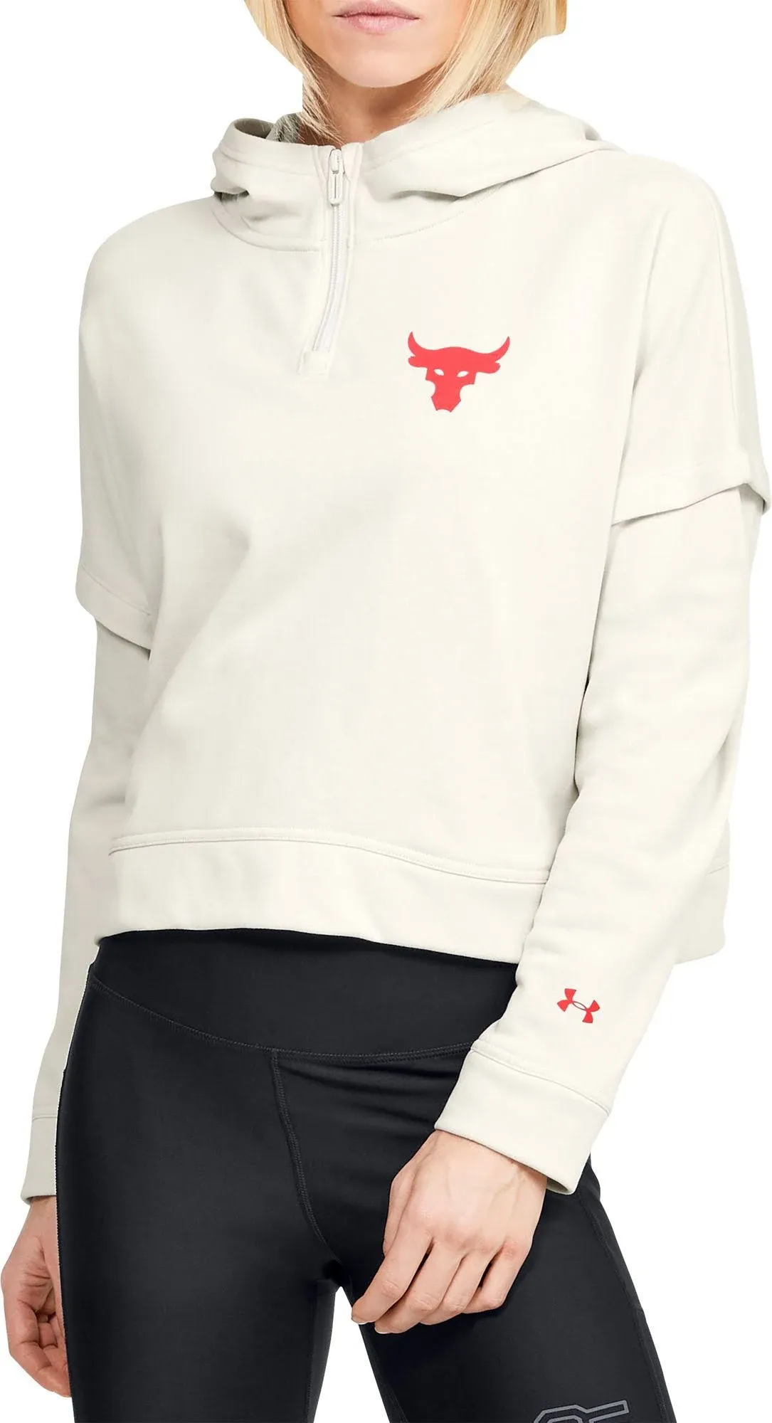 Under Armour Project Rock Hoodie Womens Warrior Mana White Large or XL