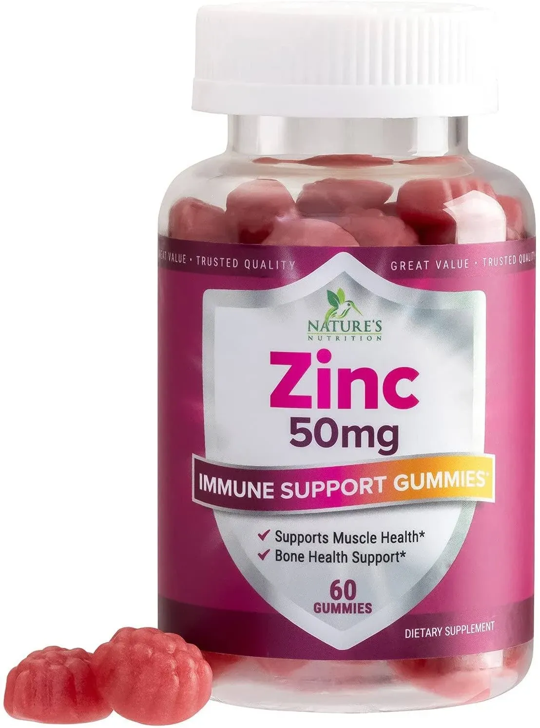 Zinc Gummies 50mg - High Absorption Bone Skin & Immune Health Support Gummy & Antioxidant Chewable Supplement for Adults - Non-GMO, Vegan & Gluten Free Zinc Vitamin, Mixed Berry Flavor - 60 Gummies