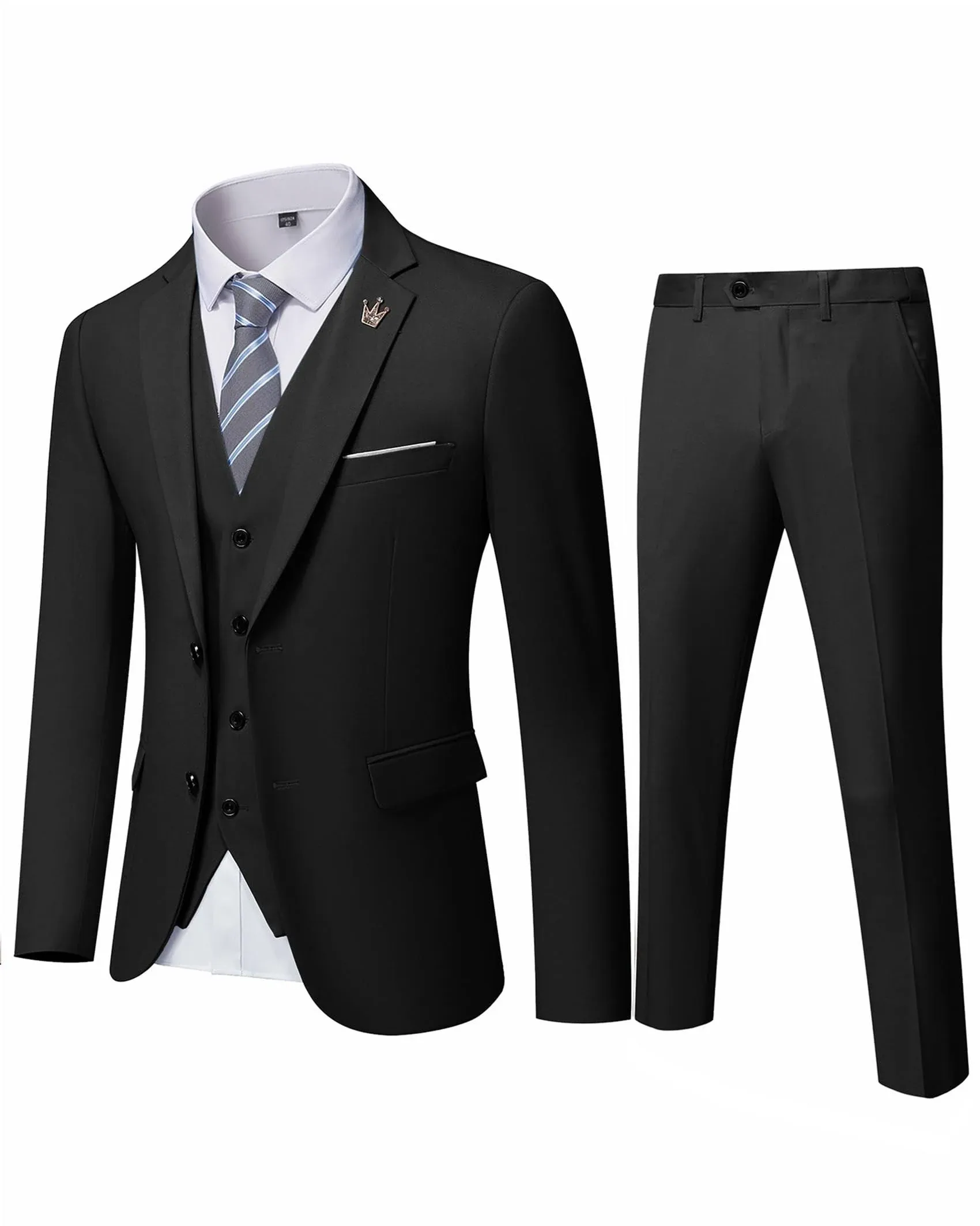 EastSide Men’s 3pieces ,Suit Slim Fit 2 Buttons Tux, Blazer vest &amp;Pensjacketset