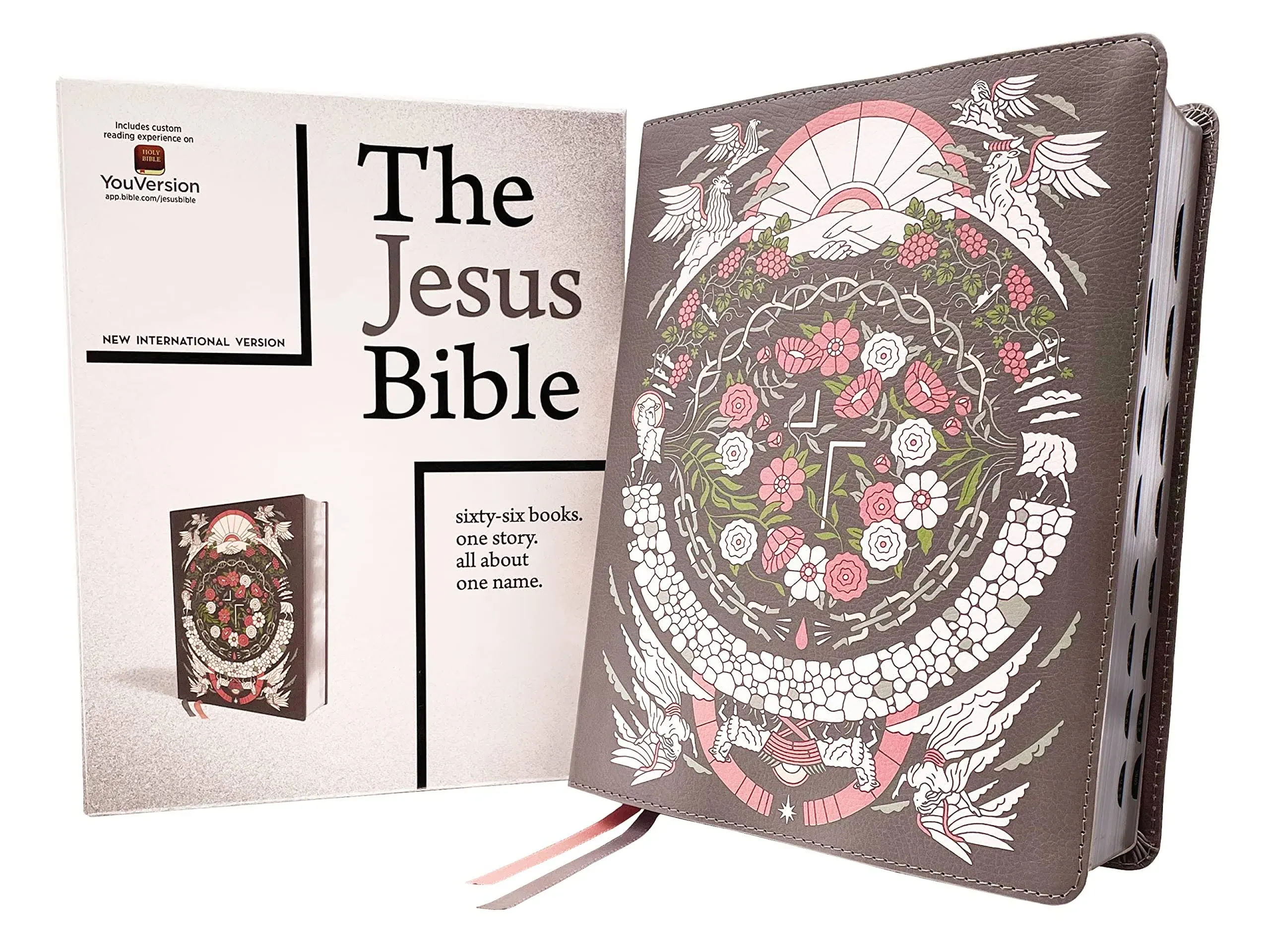 NIV The Jesus Bible Artist Edition, Leathersoft, Gray Floral, Thumb Indexed, Comfort Print