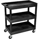 Luxor E-Series 3-Tub Plastic Utility Cart, 36 1/4"H x 35 1/4"W x 18"D, Black