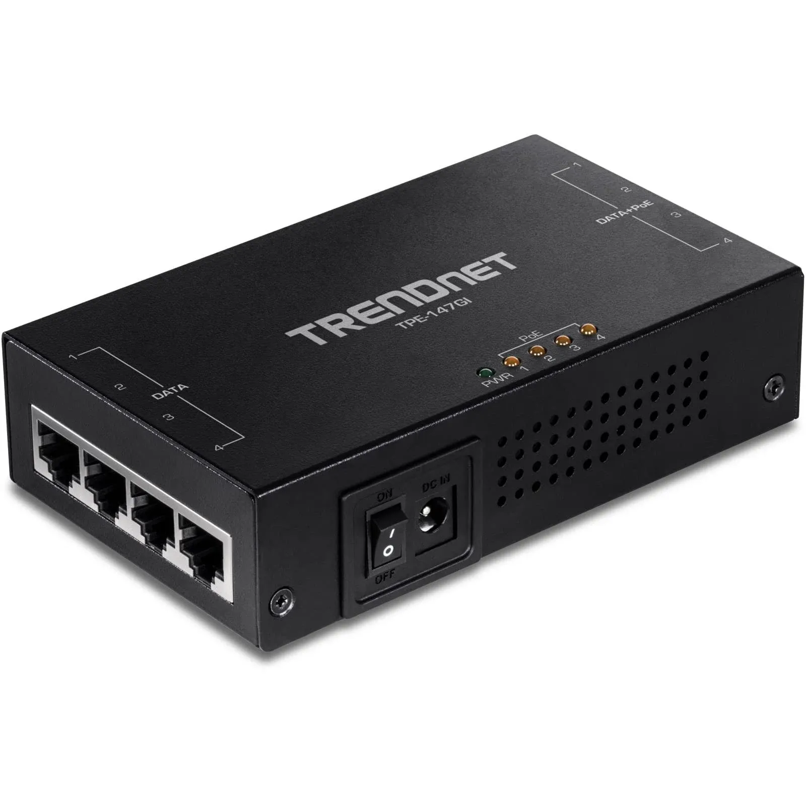 TPE-147GI TRENDnet 65W 4-Port Gigabit PoE+ Injector 4 x Ports(Data in) 4 x PoE Ports(Data + PoE Out) Multi-Port PoE+ Injector